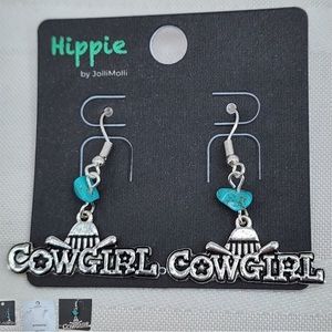 Silver Tone Cowgirl Western Statement Earrings Dangle Drop NWT